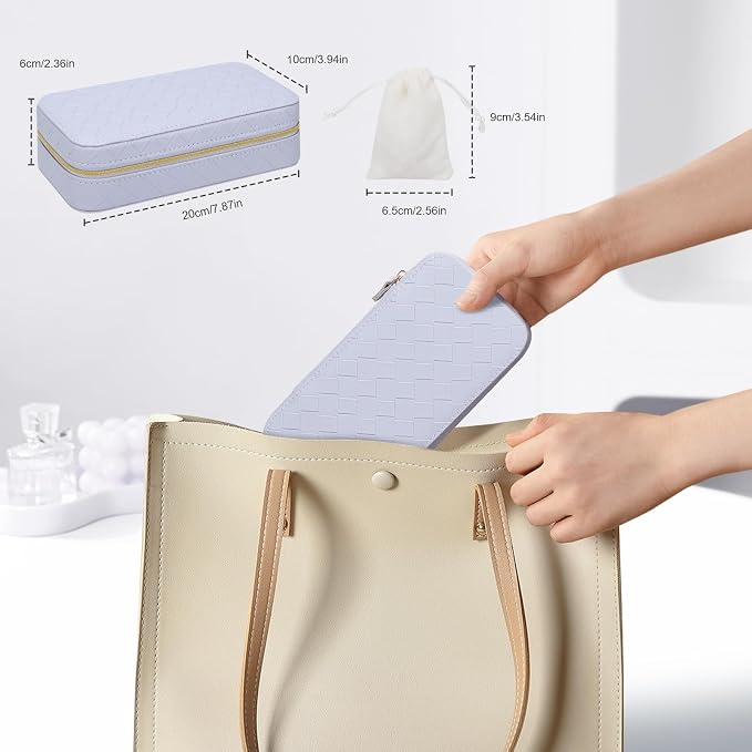DesignSter Travel Jewelry Case, Woven Embossed PU Leather Jewelry Organizer with Mirror, Small Portable Jewelry Box for Women Rings Necklaces Bracelets Earrings - Image 3