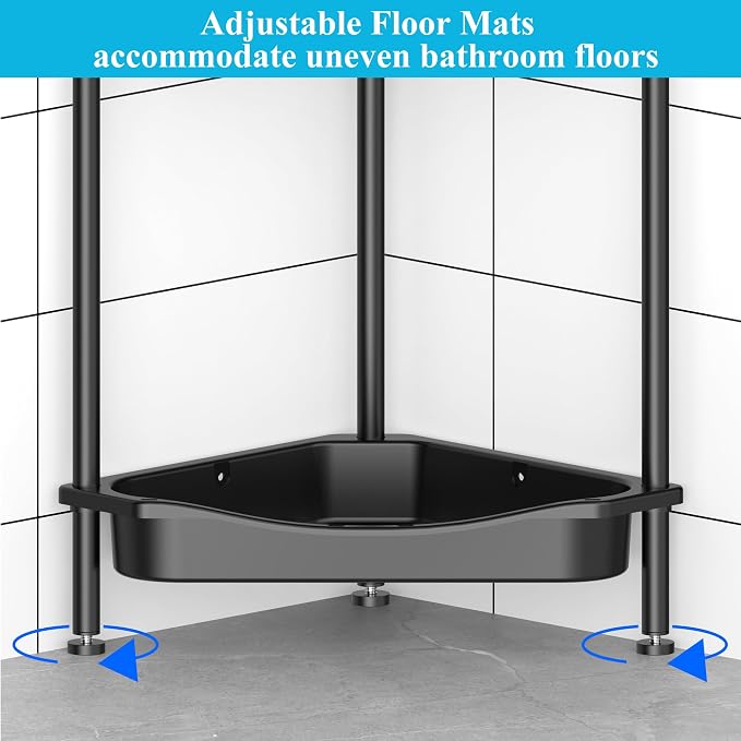 HuggieGems 4 Tier Floor Standing Corner Shower Caddy Organizer Shelf with Hooks, Bathroom Shelves Stand Rack, Jet Black - Image 2