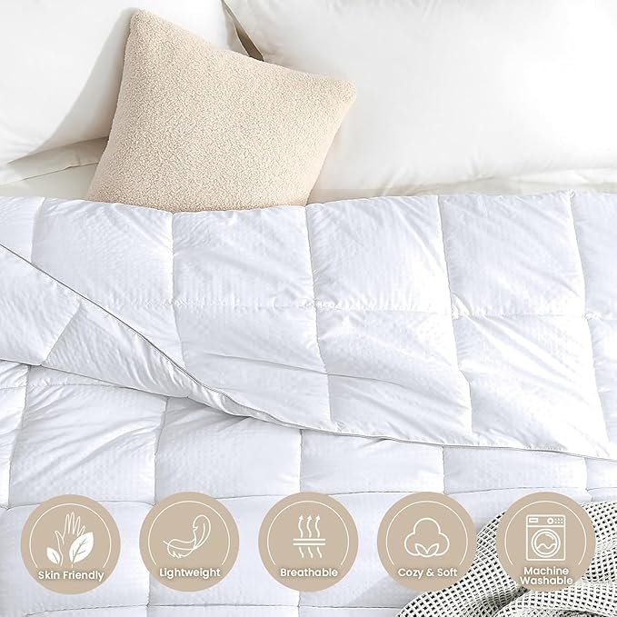Homelike Moment Comforters Queen Size - White Duvet Insert Down Alternative Bed Queen Comforter, Lightweight Bedding Comforter Full Size Quilted Soft All Season with Coner Tabs White Square Embossed