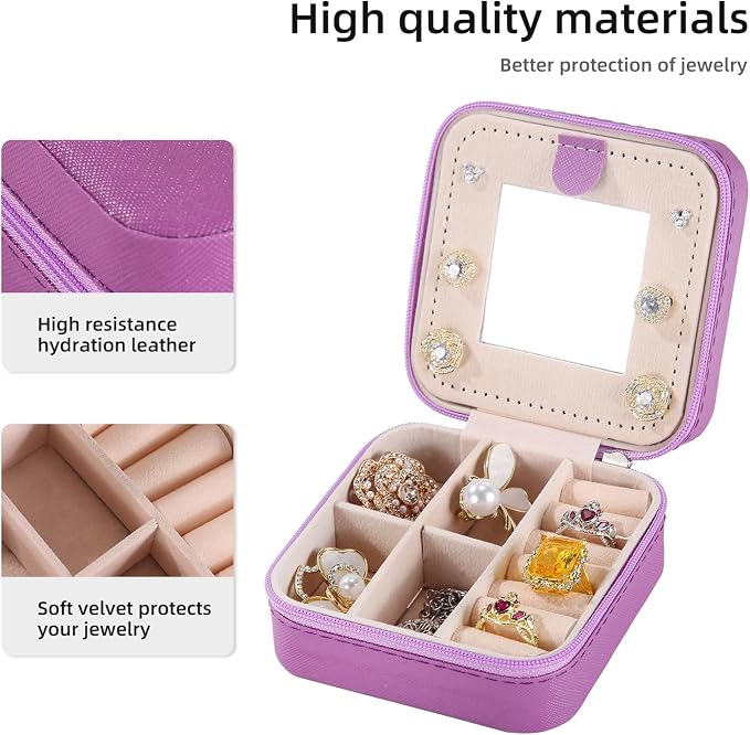 KElofoN Travel jewelry case Travel jewelry box Travel Jewelry Organizer Small Jewelry Organizer Box for Girls Women with Mirror (Purple-5) - Image 5