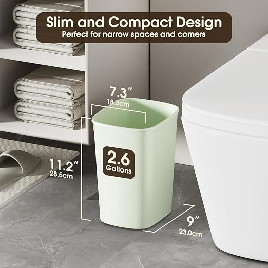 CEROELDA Bathroom Trash Can with Lid, 10L/2.6 Gal Small Garbage Can with Press Top Lid, Slim Plastic Waste Basket for Toilet, Office, Bedroom(Green) - Image 2