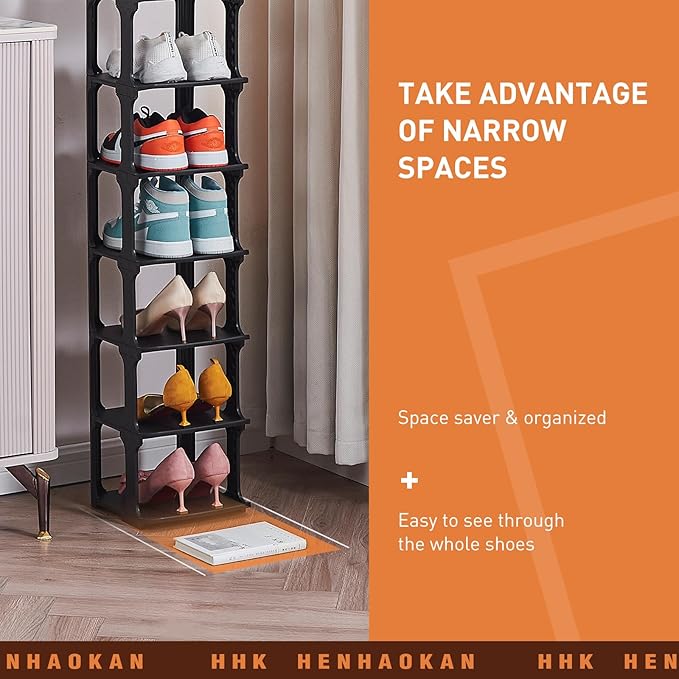 5 Tiers Shoe Rack Organizer for Closet Shoe Holder Storage Narrow Plastic Vertical, Free Standing Shoe Rack Shelf for Entryway Stackable Stability DIY, Black - Image 6