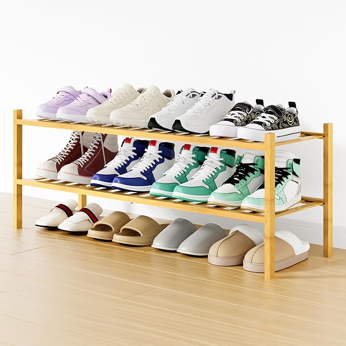 Smiry Shoe Rack, 2 Tier Long Bamboo Shoe Organizer, Stackable Free Standing Wooden Shoe Storage Shelf for Closet, Entryway, Front Door Entrance, Natural by Smiry