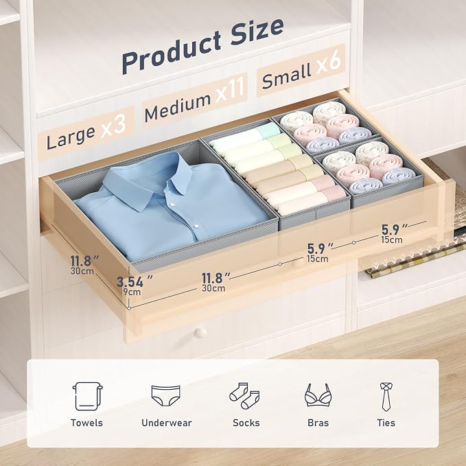 DIMJ Drawer Organizer Clothes - 20 Pack Closet Drawer Organizer Bins for Baby Clothes Storage, Fabric Dresser Organizer for Nursery Bedroom, Foldable Small Drawer Dividers for Underwear Socks - Image 2
