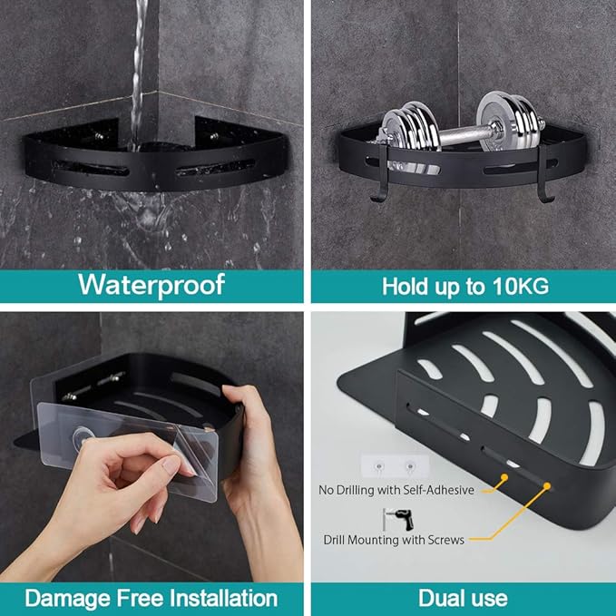 Hoomtaook Adhesive Corner Shelf Bathroom Shower Caddy Organizer for Kitchen Toilet No Drilling 2-Tier Bathroom Corner Shelves Shower Caddies - Image 2