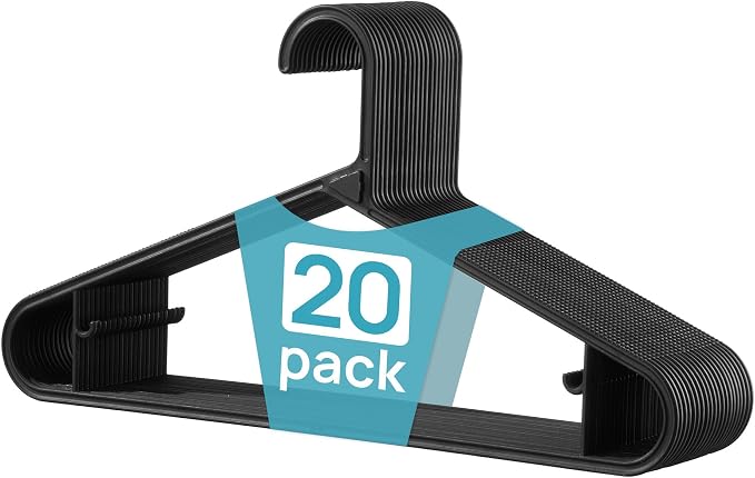 Vtopmart 20 Pack Plastic Clothes Hangers, 16.7in Standard StackFit Hangers for T-Shirt, Coats, Jackets, Sweaters, Non-Slip Slim Hanger with Hooks, Space-Saving in Closet, Durable Clothes Organizers by Vtopmart