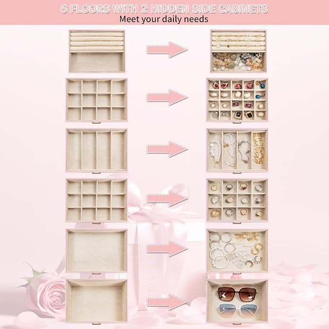 AKOZLIN Huge Jewelry Box Organizer Functional Extra Large Leather Jewelry Storage Case for Women Girls Ring Necklace Earring Bracelet Holder Organizer with Mirror - Image 2