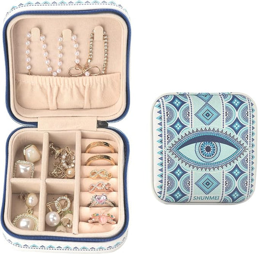 shunmei Mini Travel Jewelry Box,PU Leather Portable Jewelry Organizer Case,Art Accessories Storage Holder Boxes for Earring, Necklace, Rings, Bracelets (White Eyes) by KALUYA