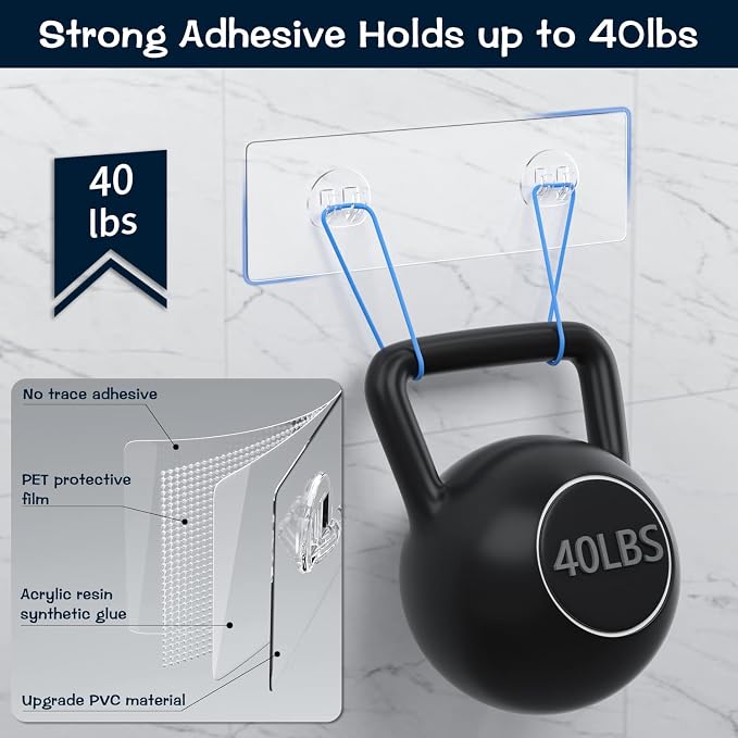 AKTECKE Shower Caddy Adhesive Replacement, No Drilling Transparent Adhesive Wall Hooks for Corner Shower Organizer Basket, Waterproof Adhesive Strip for Bathroom Shelf & Kitchen Rack - Image 4