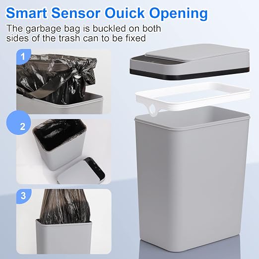 Anborry Smart Touchless Bathroom Trash Can 2.2 Gallon Automatic Motion Sensor Rubbish Can with Lid Electric Narrow Small Garbage Bin for Kitchen, Office, Toilet, Bedroom (Grey) - Image 6