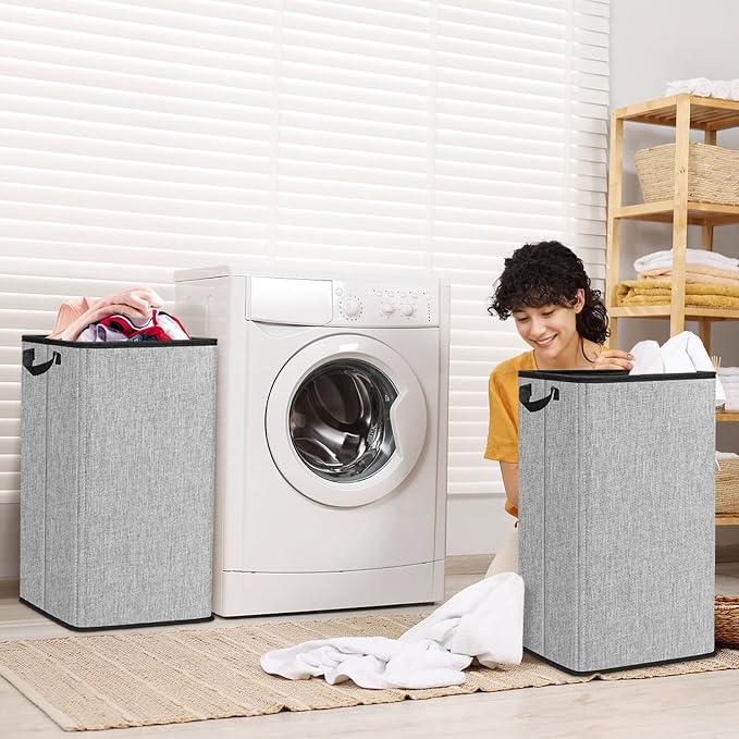 SNIGJAT 2 Pack Large Laundry Hamper, Tall Collapsible Laundry Basket with Sturdy Handles, Clothes Basket for Towels, Toys, Space-Saving Storage Dirty Clothes Hamper for Bedroom, Laundryroom, Dorm, RV - Image 7