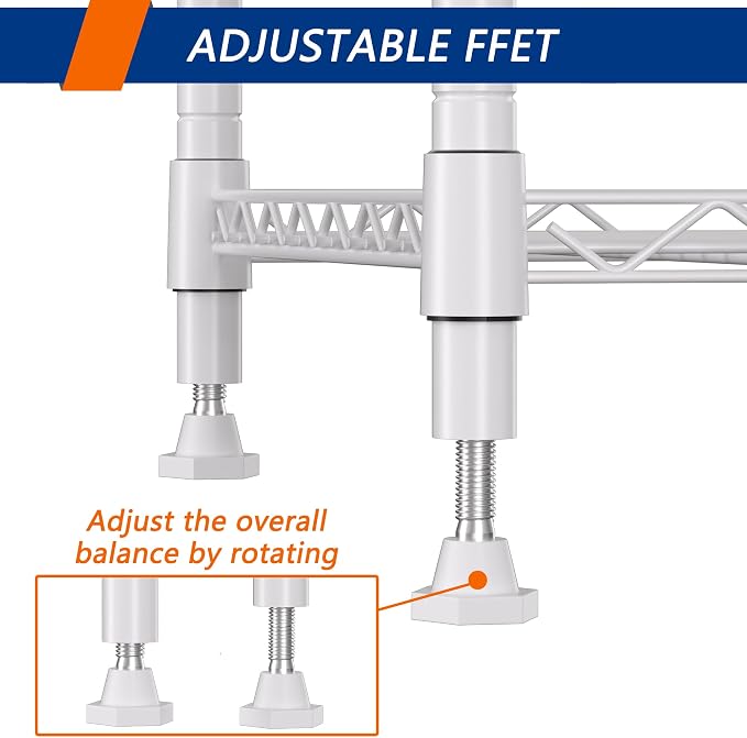 REGILLER 5-Wire Shelving Metal Storage Rack Adjustable Shelves,Standing Storage Shelf Units for Laundry Bathroom Kitchen Pantry Closet(White,11.8" D x 16.6" W x 53.5" H) - Image 6