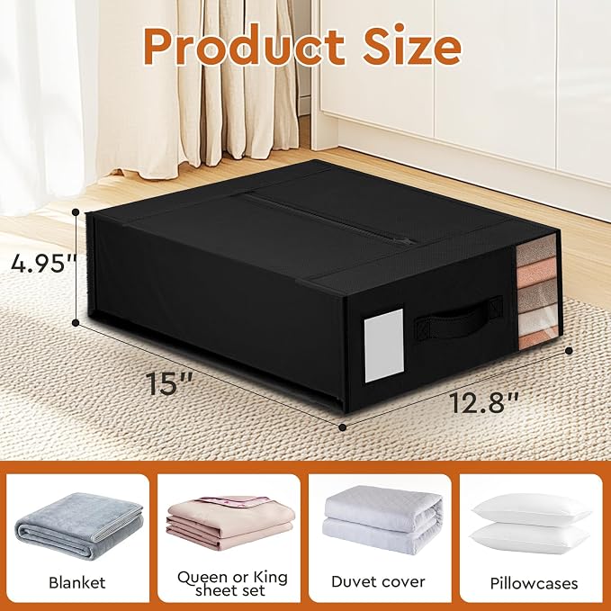 StorageTastic 6 Pack Bed Sheet Closet Organizers and Storage,Sturdy Foldable Storage Containers with Window and Label,Storage and Organization for Bedding Sheets,Duvet Covers,Blankets (Black) - Image 2