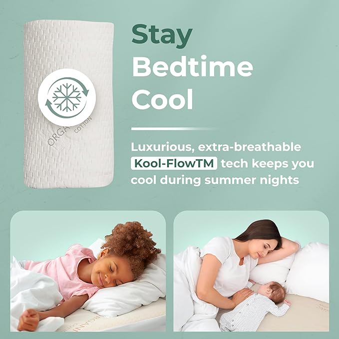 Memory Foam Mattress Protector – Organic Cotton with Eco-Friendly Greenshield Water Resistance – Kool-Flow Breathable Stretch Fabric – All USA Made – Best for Plush Beds – Queen