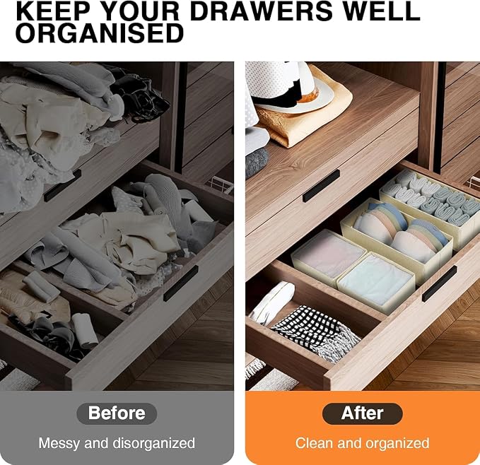 DIMJ Drawer Organizer Clothes 6 Pack - Foldable Baby Organizers and Storage & Dresser Organizer for Bedroom, Closet - Nursery Organization Dresser Dividers for underwear, Sock,Bra, Belt, Tie, Beige - Image 6