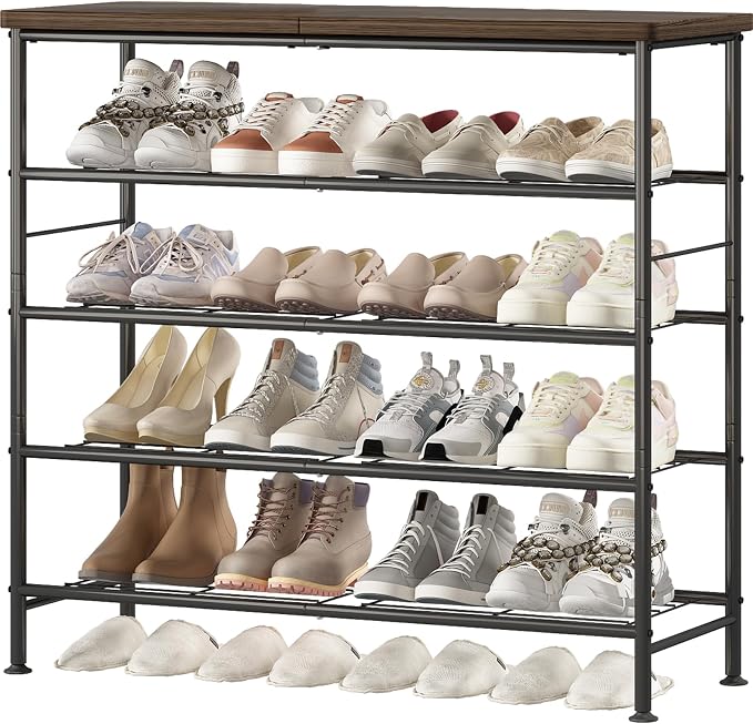 SUOERNUO Shoe Rack Organizer 5 Tier for Closet Entryway Free Standing Metal Storage Shoe Shelf with MDF Top Board，Black+Rustic Brown - Image 7
