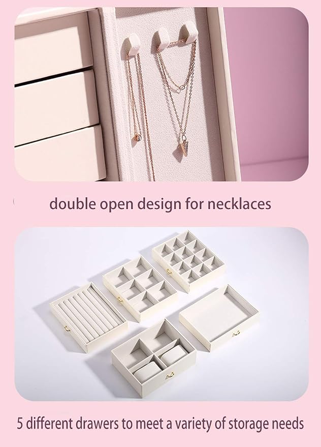 Cute Jewelry Box for Women teen Girls Jewelry Organizer Large Jewelry Organizers and Storage Faux Leather Jewelry Storage Jewlery Box Jewellery Box Joyeros Organizador De Mujer - Image 8