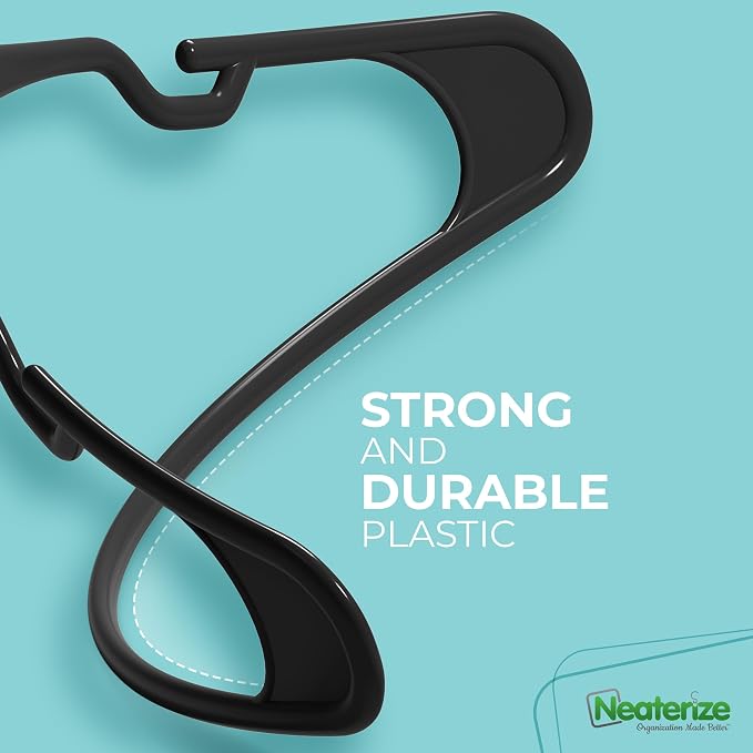 NEATERIZE Clothes Hangers Plastic 50 Pack for Adults - Plastic Hangers, The Perfect Coat Hanger and Space Saving Clothes Hangers for Closet, Percheros Ganchos para Colgar Ropa Hangars - Black Hangers - Image 6