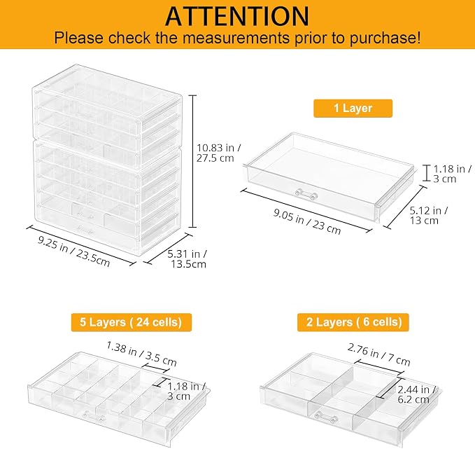 ProCase Acrylic Earrings Holder Organizer Box, Large Clear Earring Jewelry Storage Transparent Stackable Drawers Jewelry Display for Earring Ring Bracelet -Clear, 8 Layers - Image 5