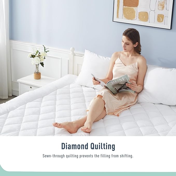 Twin XL Mattress Pad Cotton Mattress Pad Cover for College Dorm Quilted Mattress Cover 18-22" Deep Pocket Mattress Protector Twin XL Size White Down Alternative Filling Noiseless & Breathable