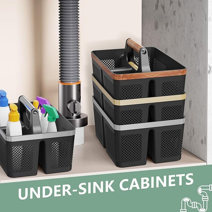 BYUNER Black Shower Caddy Portable: Plastic Bathroom Caddy Organizer with Handle and Holes, Cleaning Caddy, Hard Shower Basket Storage Tote for Toiletry, College Dorm Room Essentials for Men - Image 6