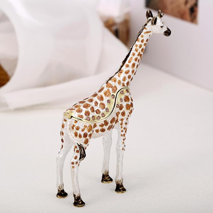 Hand Painted Animal Trinket Box for Home Decor, Hinged Jewelry Organizer Storage, Unique Personalized Collectible Keepsake Figurine Handmade Decorative Ornament Gifts (Giraffe) - Image 5
