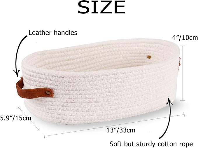 Woven Storage Basket for Toilet Tank Top,Farmhouse Home Decor Organizing Baskets for Bathroom,Table and Counter 13"x5.9"x4" White - Image 4
