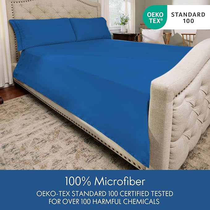 ClevaHome Queen Size Sheets - 6 Piece Soft Breathable Luxury Bed Sheet Set - Shrinkage & Fade Resistant Embroidered Bedding Sheet with 14-inch Deep Pocket, 2 Extra Pillowcases (Queen, Royal Blue)