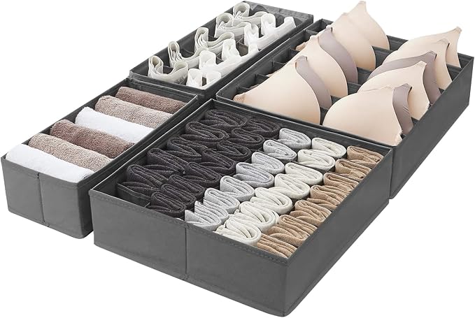 Amazon Basics Dresser Drawer Storage Organizer for Undergarments, Set of 4, Gray | Set of 4 - Image 2