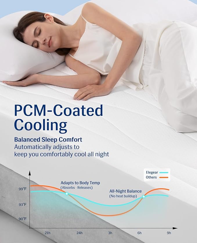 Elegear Cooling Mattress Pad King, Upgraded Arc-Chill® 3.0 + PCM Cooling, Stay Cool All Night, Breathable & Soft, Deep Pocket 18", Washable Mattress Protector for Hot Sleepers, White