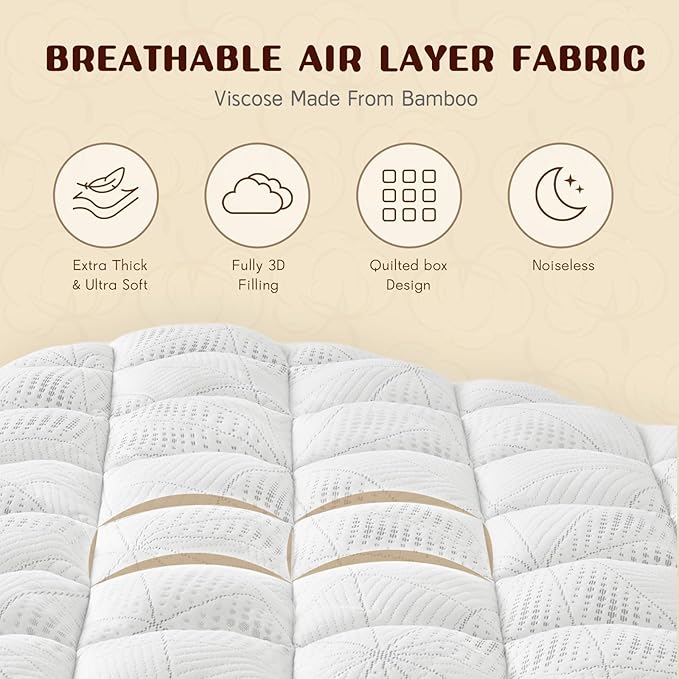 King Size Mattress Topper, Thick Quilted Fitted Mattress Pad Cover Breathable Bamboo Viscose Cooling Mattress Protector with 6-18 Inch Deep Pocket, Machine Washable (78x80 Inches, White)