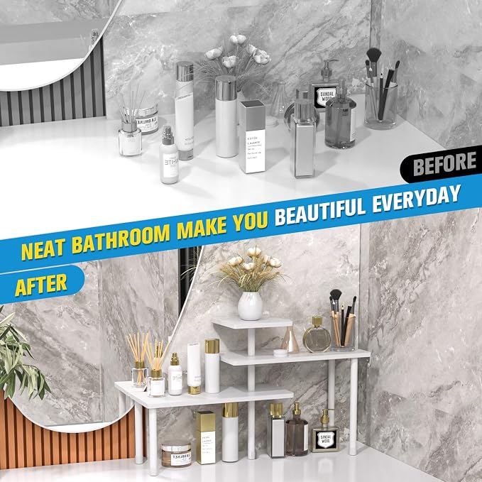 JayRex Bathroom Organizer Countertop Corner Shelf, 3 Tier Moveable Organizer for Make Up, Dresser Table, Desktop (White) - Image 7