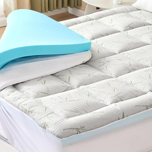 DUMOS Dual Layer Mattress Topper Twin Size, 2 Inch Gel Memory Foam + 1 Inch Soft Pillow Top Mattress Pad Cover for Back Pain, Breathable & Cooling Pad with Elastic Deep Pocket
