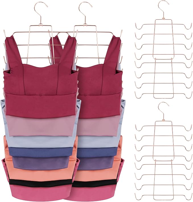 ZEDODIER 4 Pack Tank Top Hanger Space Saving, Bra Hangers for Closet Organizer, Hanging Bra Organizer Tank Tops Holder with 32 Hooks, Closet Organizers and Storage Small Space Solutions, Rose Gold by ZEDODIER
