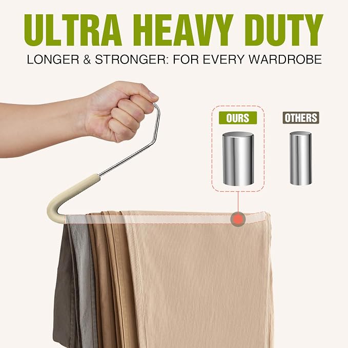 Spring Fever Open Ended Non Slip Sponge Padded Pants Hangers - Chrome Plating Foam Heavy Duty Space Saving Beige Long 20 - Image 7