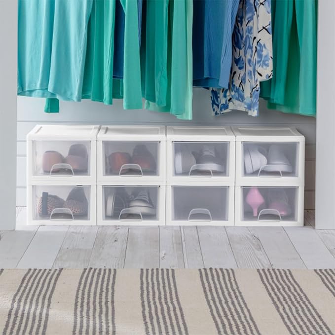 Sterilite 12-Pack 6 Quart Stacking Drawer, Clear Storage Closet Organizer, White Frame - Stackable Modular Plastic Drawers for Clothes, Accessories, Craft Supplies, Shoes or Linens - Image 2