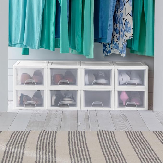Sterilite 18-Pack 6 Quart Stacking Drawer, Clear Storage Closet Organizer, White Frame - Stackable Modular Plastic Drawers for Clothes, Accessories, Craft Supplies, Shoes or Linens - Image 2