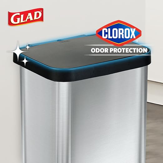 Glad GLD-74506 Stainless Steel Step Trash Can with Clorox Odor Protection | Large Metal Kitchen Garbage Bin with Soft Close Lid, Foot Pedal and Waste Bag Roll Holder, 13 Gallon, Stainless - Image 3