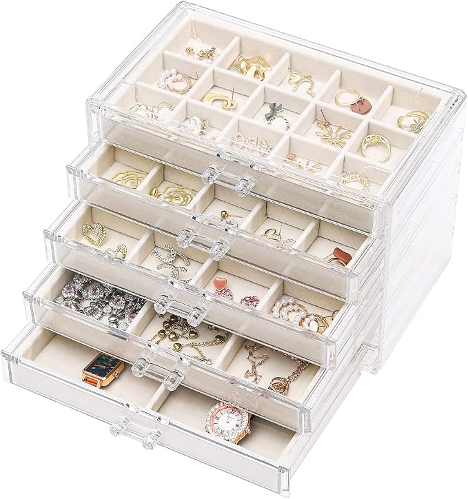 Cq acrylic Jewelry Organizer With 5 Drawers by Cqacrylic