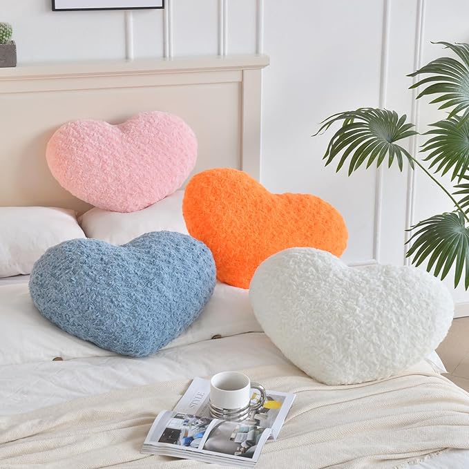 Heart Pillow, Soft Heart Shaped Pillow with Room Decorative Throw Pillows for Bed Couch Chair Sofa, Heart Shaped Cute Throw Pillow Cushion for Bedroom Living Room (Pink, Large 19.6" x 15.7")