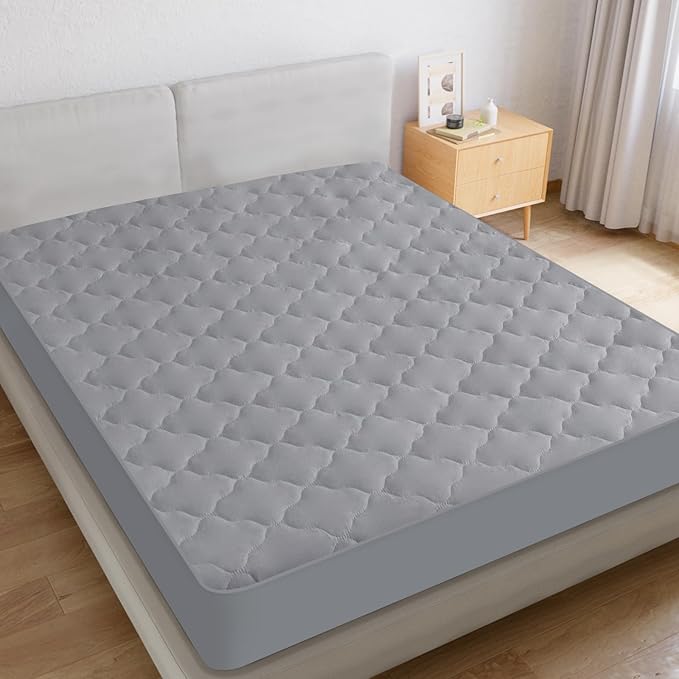 King Mattress Protector Pad Waterproof Quilted, Breathable & Cooling King Size Mattresses Cover Protector Fitted with Deep Pocket Up to 18", (Gray)