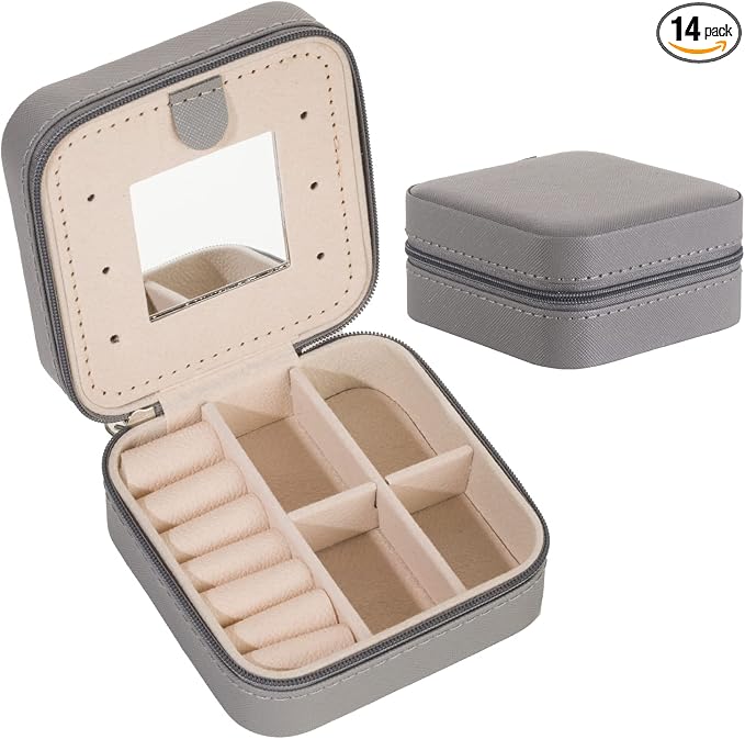 KElofoN Travel jewelry case Travel jewelry box Travel Jewelry Organizer Small Jewelry Organizer Box Gift for Girls Women with Mirror(Grey) by KElofoN
