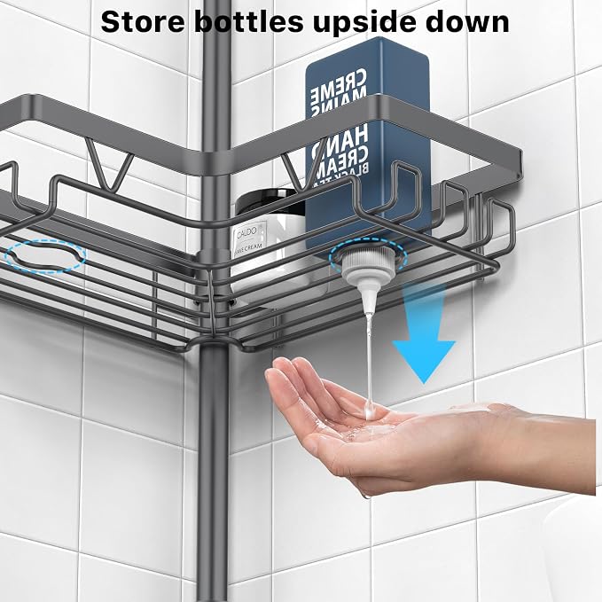 KEGII Corner Shower Caddy Tension Pole - Rustproof Tension Rod Organizer, Floor to Ceiling Shower Caddy 25-114.2 inch, Bathroom Storage Rack Corner Waterproof, Dark Gray - Image 5