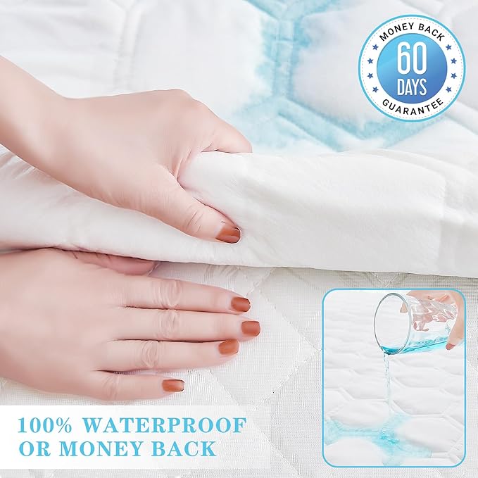Twin Mattress Protector Waterproof, Incontinence Bed Pads Washable Waterproof Bed Cover Cooling Hypoallergenic Mattress Cover, Soft Breathable Quilted Mattress Pad with Deep Pockets to 21 inches