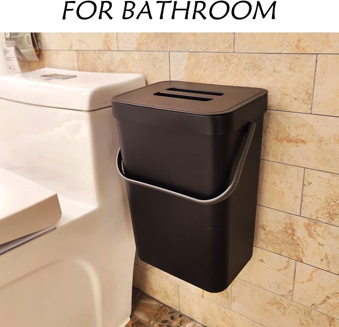 stonespace Under Sink Trash Can，Kitchen Compost Bin, Diaper Pail, 3.2 Gallon/12L Hanging Garbage Can for Baby Crib/Bathroom/Cupboard, Plastic Food Waste Bin,1 Pack Black - Image 6