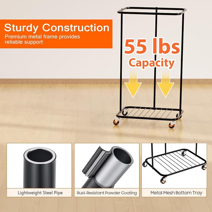 100L Laundry Hamper with Lid, Rolling Laundry Basket with Wheels, Large & Tall Dirty Clothes Hamper with Metal Frame and Removable Bag for Bedroom Aesthetic, Laundry Room, Bathroom, Dorm-Black - Image 4