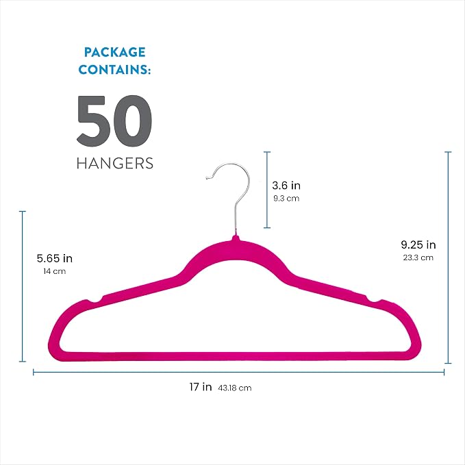 Zober Velvet Hangers 50 Pack - Heavy Duty Pink Hangers for Coats, Pants & Dress Clothes - Non Slip Clothes Hanger Set - Space Saving Felt Hangers for Clothing - Image 7