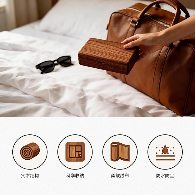 Small Wooden Jewelry Box | Versatile Mens Jewelry Box with Earring & Ring Organizer for Travel & Vanity Display - Image 5