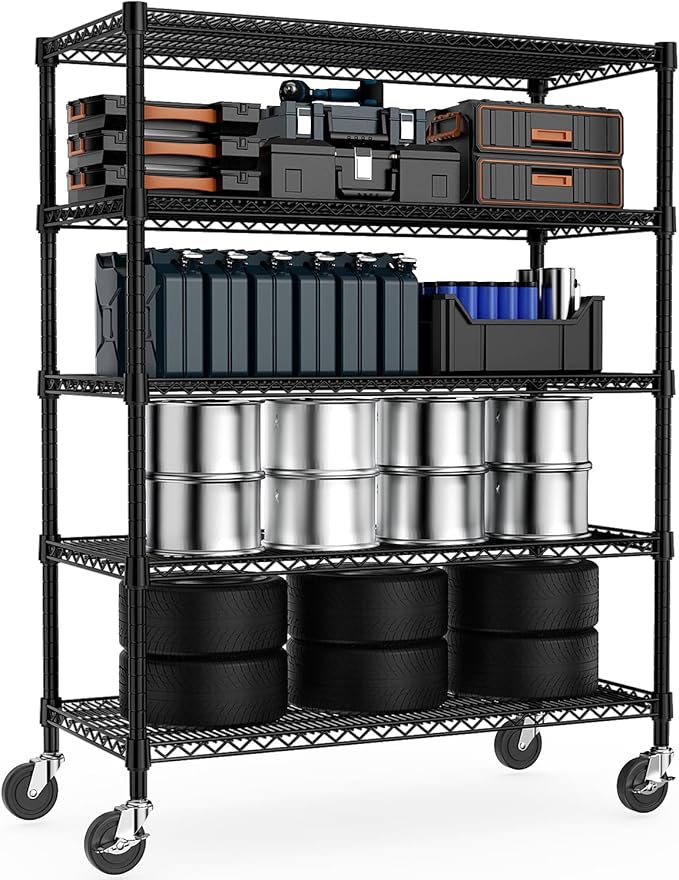 M MZG 53" W Garage Shelving 5 Tier Industrial 2200LBS Metal Shelving Units for Commercial, Basement, Pantry, Warehouse, School, Black Heavy Duty Easy Assembly 53.2" W x 23.6" D x 73.6" H by MEIGAOPLASTICANDMETALHKCOLIMITED
