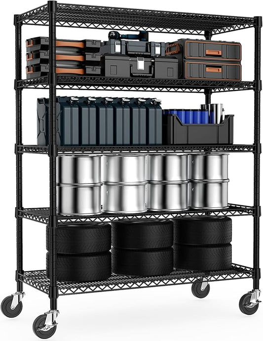 M MZG 53" W Garage Shelving 5 Tier Industrial 2200LBS Metal Shelving Units for Commercial, Basement, Pantry, Warehouse, School, Black Heavy Duty Easy Assembly 53.2" W x 23.6" D x 73.6" H by MEIGAOPLASTICANDMETALHKCOLIMITED